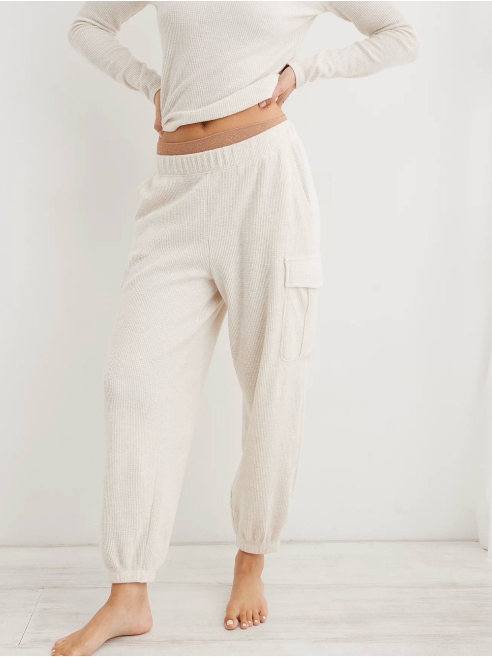 Bench Cream Waffle Knit Cargo Joggers